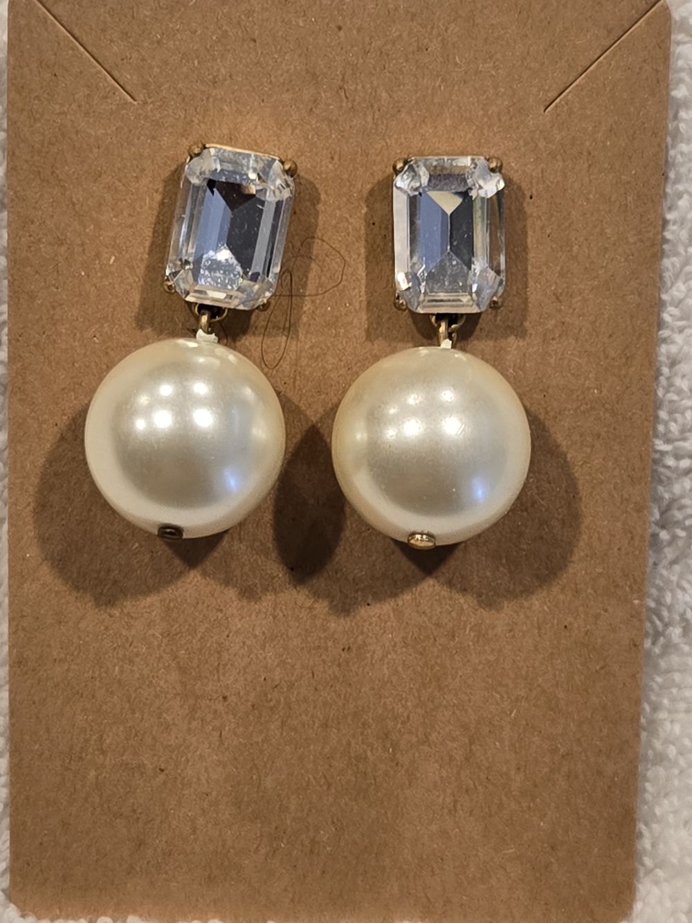 J. Crew Pearl Drop Earrings with Clear Crystal Studs - Ivory and Clear